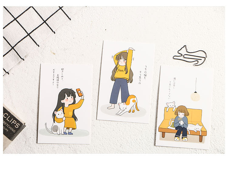 My Cat and I - Mini Postcard Set - Japanese Kawaii Style Illustration Postcards