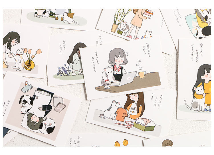 My Cat and I - Mini Postcard Set - Japanese Kawaii Style Illustration Postcards