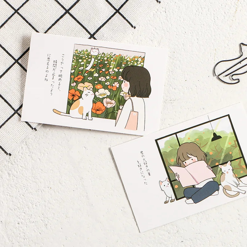 My Cat and I - Mini Postcard Set - Japanese Kawaii Style Illustration Postcards